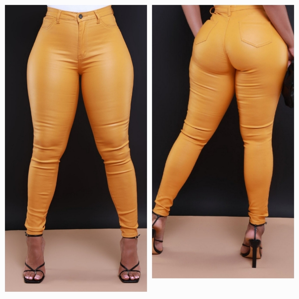 NWT Curve You Faux Leather High Rise Pants-Mustard XL